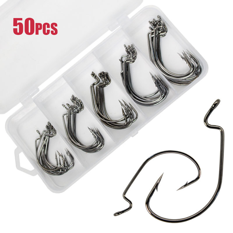 Fishing Hook Barbless - 50 stücke Breite Wurm Haken Carbon