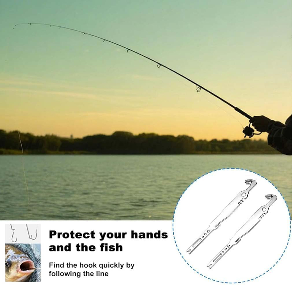 Fishing Hook Remover - 6-in-1 Edelstahl-Hakenentferner, Knotenbinder, Angel-Multitool, Angelknoten-Bindegerät/Hakenabzieher-Zange, schnelles